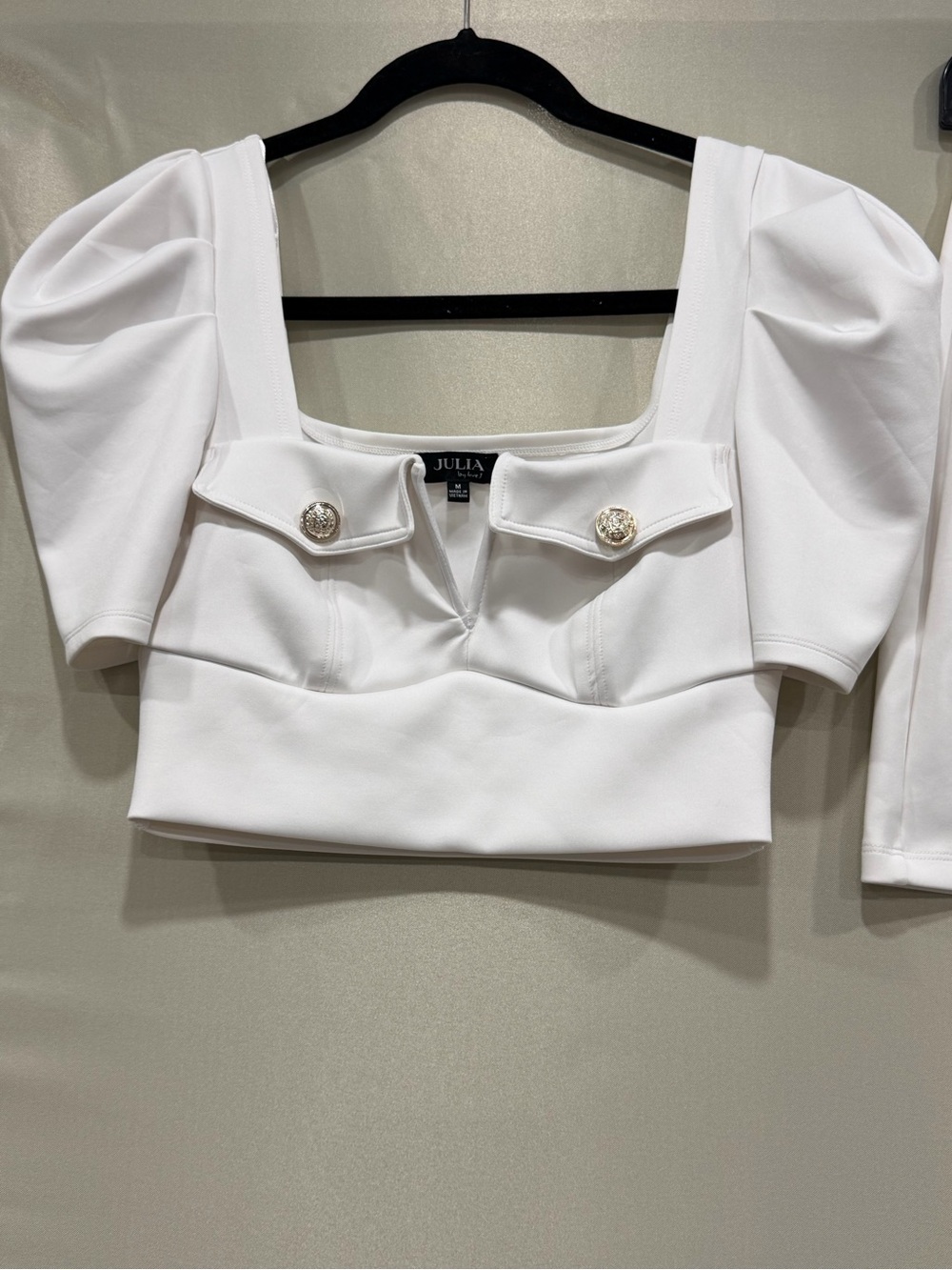 White Puff Sleeve Crop Top & Mini Skirt Set Chic Party Outfit size M - Picture 4 of 13